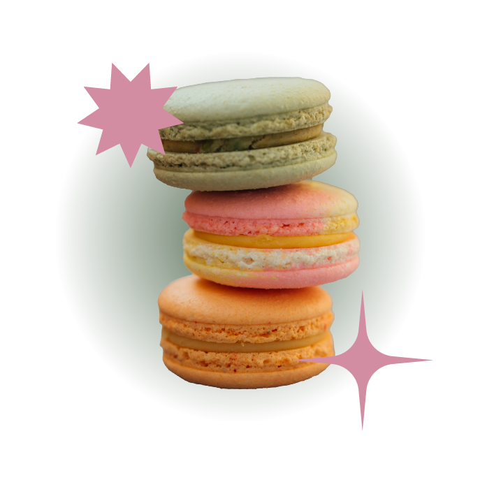 Photograph of 3 macarons.